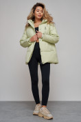 Купить Зимняя женская куртка модная с капюшоном салатового цвета 52308Sl, фото 17