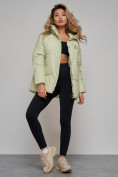 Купить Зимняя женская куртка модная с капюшоном салатового цвета 52308Sl, фото 18