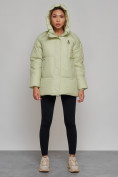 Купить Зимняя женская куртка модная с капюшоном салатового цвета 52308Sl, фото 6