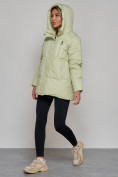 Купить Зимняя женская куртка модная с капюшоном салатового цвета 52308Sl, фото 8