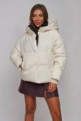 Купить Зимняя женская куртка модная с капюшоном бежевого цвета 52309B, фото 15