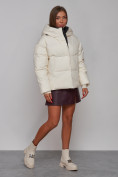 Купить Зимняя женская куртка модная с капюшоном бежевого цвета 52309B, фото 2