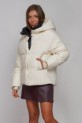 Купить Зимняя женская куртка модная с капюшоном бежевого цвета 52309B, фото 5