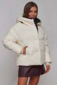 Купить Зимняя женская куртка модная с капюшоном бежевого цвета 52309B, фото 6