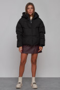 Купить Зимняя женская куртка модная с капюшоном черного цвета 52309Ch