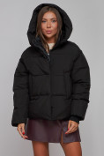 Купить Зимняя женская куртка модная с капюшоном черного цвета 52309Ch, фото 5