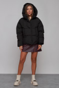 Купить Зимняя женская куртка модная с капюшоном черного цвета 52309Ch, фото 6