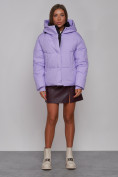 Купить Зимняя женская куртка модная с капюшоном фиолетового цвета 52309F