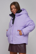 Купить Зимняя женская куртка модная с капюшоном фиолетового цвета 52309F, фото 10