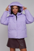 Купить Зимняя женская куртка модная с капюшоном фиолетового цвета 52309F, фото 11