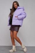 Купить Зимняя женская куртка модная с капюшоном фиолетового цвета 52309F, фото 18