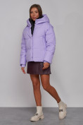Купить Зимняя женская куртка модная с капюшоном фиолетового цвета 52309F, фото 2