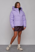 Купить Зимняя женская куртка модная с капюшоном фиолетового цвета 52309F, фото 3