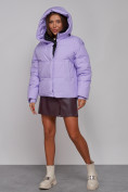 Купить Зимняя женская куртка модная с капюшоном фиолетового цвета 52309F, фото 6
