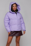 Купить Зимняя женская куртка модная с капюшоном фиолетового цвета 52309F, фото 7