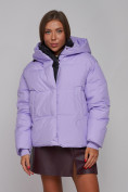 Купить Зимняя женская куртка модная с капюшоном фиолетового цвета 52309F, фото 8