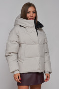 Купить Зимняя женская куртка модная с капюшоном светло-серого цвета 52309SS, фото 10