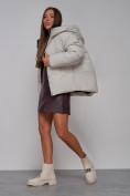 Купить Зимняя женская куртка модная с капюшоном светло-серого цвета 52309SS, фото 17