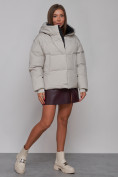 Купить Зимняя женская куртка модная с капюшоном светло-серого цвета 52309SS, фото 3