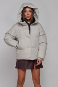 Купить Зимняя женская куртка модная с капюшоном светло-серого цвета 52309SS, фото 7