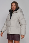 Купить Зимняя женская куртка модная с капюшоном светло-серого цвета 52309SS, фото 9