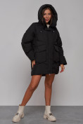 Купить Зимняя женская куртка модная с капюшоном черного цвета 52310Ch, фото 6