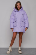Купить Зимняя женская куртка модная с капюшоном фиолетового цвета 52310F