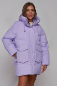 Купить Зимняя женская куртка модная с капюшоном фиолетового цвета 52310F, фото 10