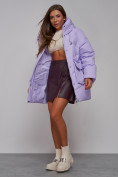 Купить Зимняя женская куртка модная с капюшоном фиолетового цвета 52310F, фото 17
