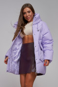 Купить Зимняя женская куртка модная с капюшоном фиолетового цвета 52310F, фото 18