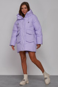 Купить Зимняя женская куртка модная с капюшоном фиолетового цвета 52310F, фото 2