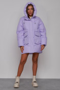 Купить Зимняя женская куртка модная с капюшоном фиолетового цвета 52310F, фото 5