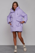 Купить Зимняя женская куртка модная с капюшоном фиолетового цвета 52310F, фото 6