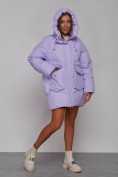 Купить Зимняя женская куртка модная с капюшоном фиолетового цвета 52310F, фото 7
