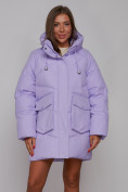 Купить Зимняя женская куртка модная с капюшоном фиолетового цвета 52310F, фото 8