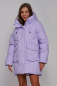 Купить Зимняя женская куртка модная с капюшоном фиолетового цвета 52310F, фото 9