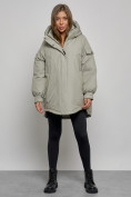Купить Зимняя женская куртка модная с капюшоном салатового цвета 52311Sl
