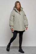 Купить Зимняя женская куртка модная с капюшоном салатового цвета 52311Sl, фото 2