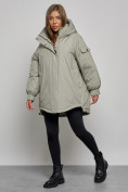Купить Зимняя женская куртка модная с капюшоном салатового цвета 52311Sl, фото 3