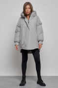 Купить Зимняя женская куртка модная с капюшоном серого цвета 52311Sr