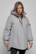 Купить Зимняя женская куртка модная с капюшоном серого цвета 52311Sr, фото 8