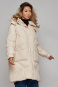 Купить Пальто утепленное молодежное зимнее женское бежевого цвета 52321B, фото 10