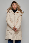 Купить Пальто утепленное молодежное зимнее женское бежевого цвета 52321B, фото 11