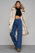 Купить Пальто утепленное молодежное зимнее женское бежевого цвета 52321B, фото 17