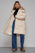 Купить Пальто утепленное молодежное зимнее женское бежевого цвета 52321B, фото 19