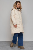 Купить Пальто утепленное молодежное зимнее женское бежевого цвета 52321B, фото 2