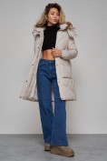 Купить Пальто утепленное молодежное зимнее женское светло-серого цвета 52321SS, фото 17