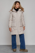 Купить Пальто утепленное молодежное зимнее женское светло-серого цвета 52321SS, фото 2