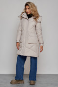 Купить Пальто утепленное молодежное зимнее женское светло-серого цвета 52321SS, фото 3