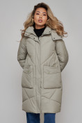 Купить Пальто утепленное молодежное зимнее женское светло-зеленого цвета 52321ZS, фото 11